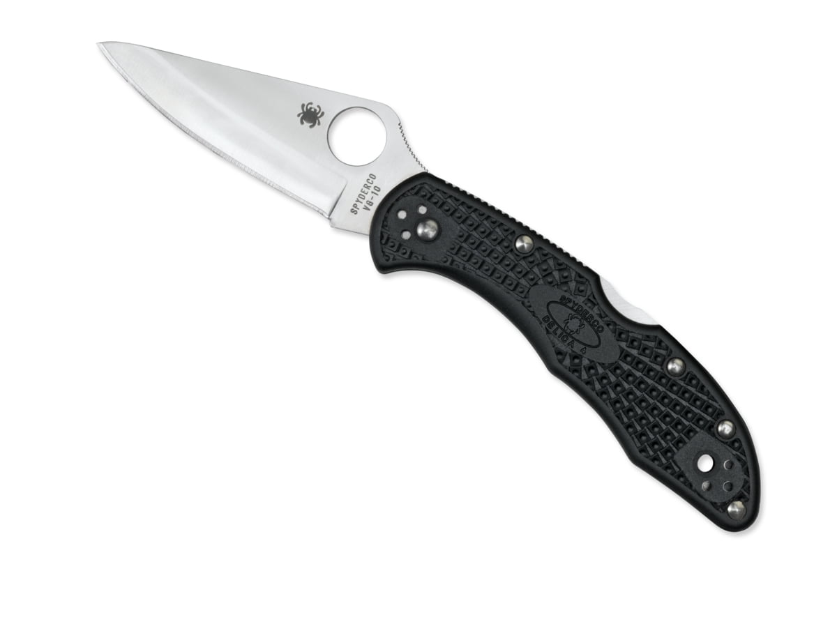 Spyderco Delica 4 Folding Knife 2-7/8" VG10 Satin Plain Blade, Black FRN Handles, Lockback - C11PBK