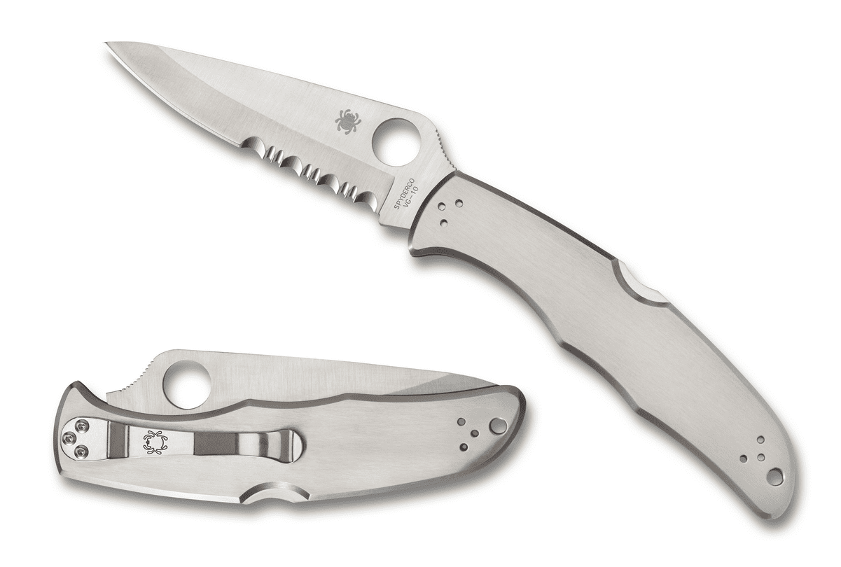Spyderco Endura 4 Folding Knife 3.875" Satin Combo Blade, Stainless Steel Handles, Lockback - C10PS
