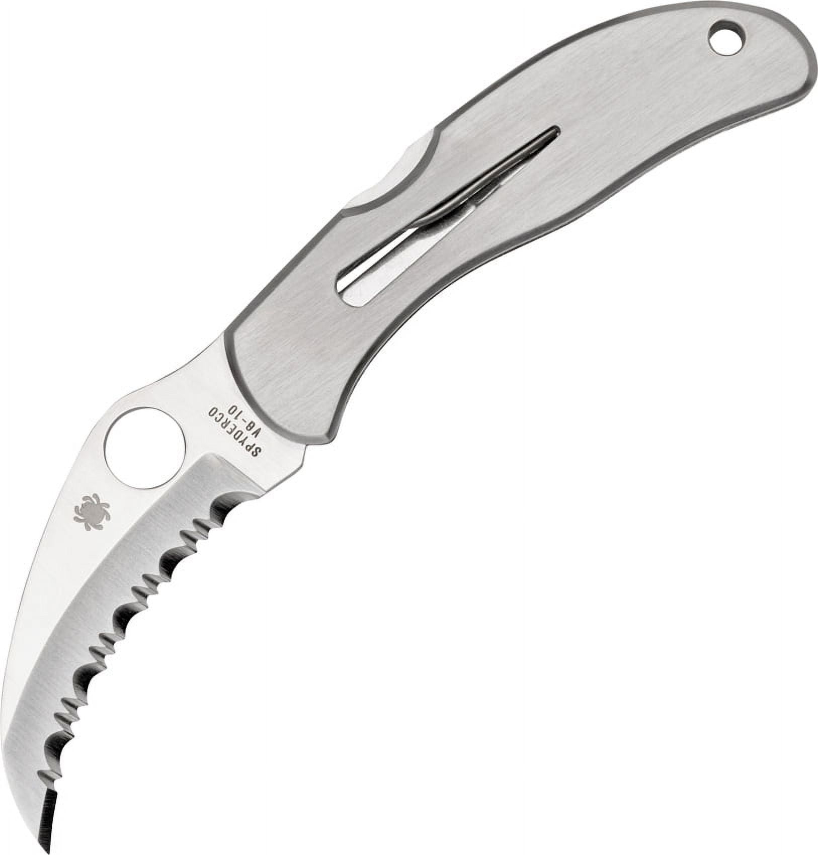 Spyderco Harpy Folding Knife 2-3/4" VG10 Satin Serrated Hawkbill Blade, Stainless Steel Handles, Lockback - C08S