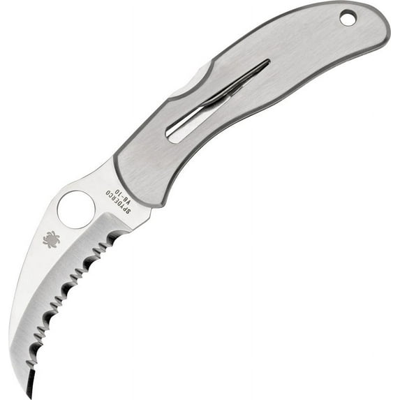 Spyderco Harpy Folding Knife 2-3/4" VG10 Satin Serrated Hawkbill Blade, Stainless Steel Handles, Lockback - C08S