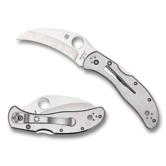 Spyderco Harpy Folding Knife, VG-10 Hawkbill Plain Edge, Stainless Steel Handle, 2.75 in Blade - C08P
