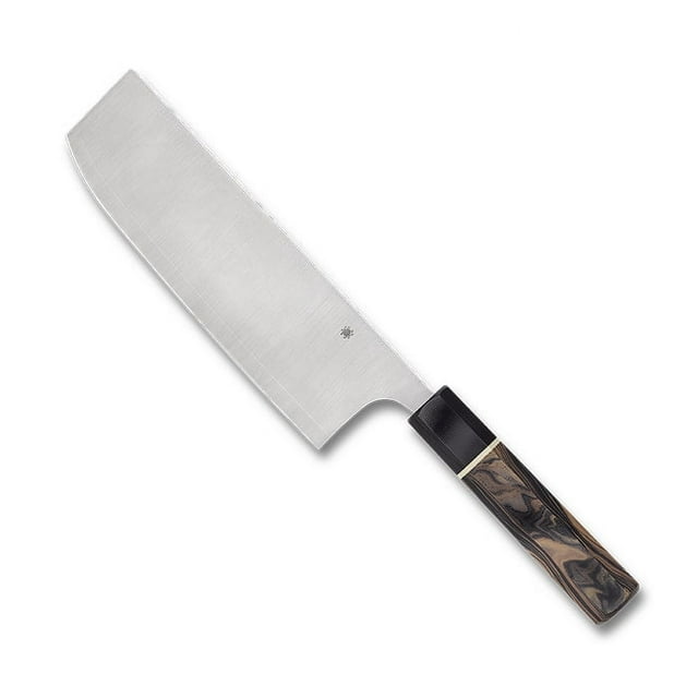 Spyderco Itamae Nakiri Kitchen Cutlery Cleaver Burl & Black G-10 Aogami Super Blue Steel Knife