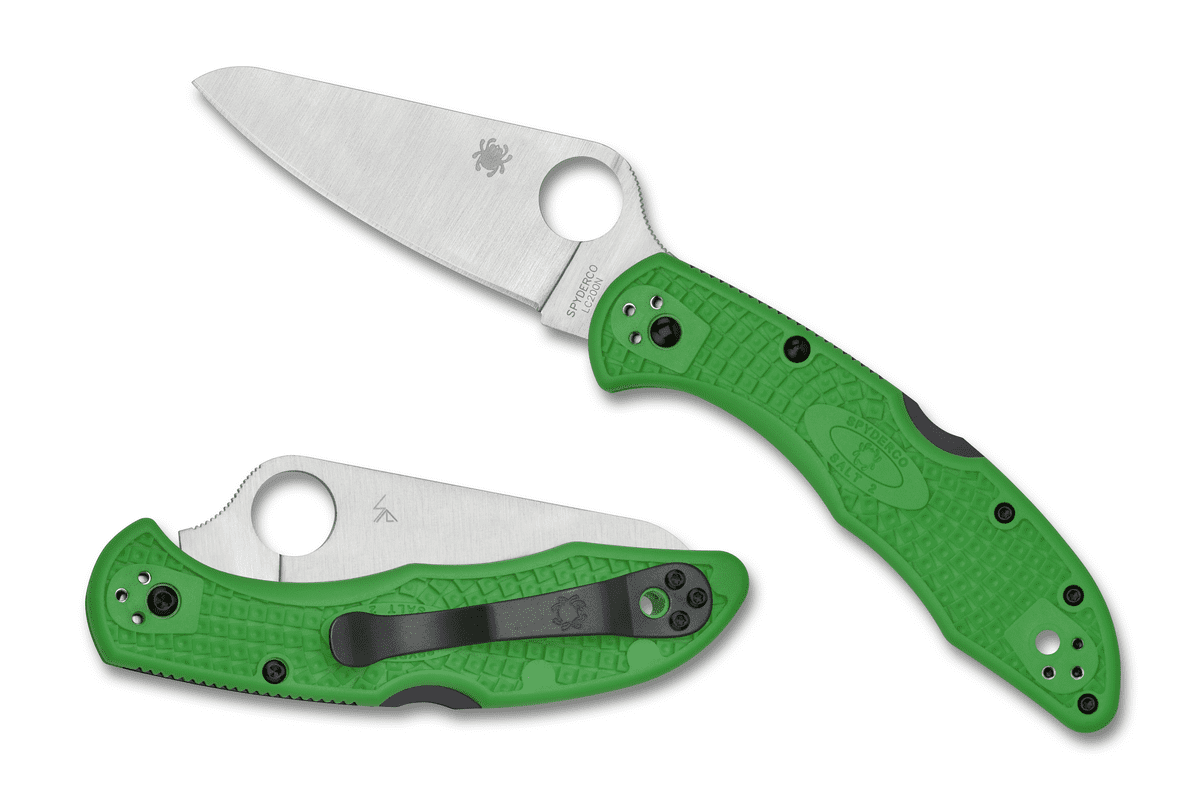 Spyderco Knives Spyderco Salt 2 Lightweight Folding Knife Plain Edge Green SPC88FPGR2