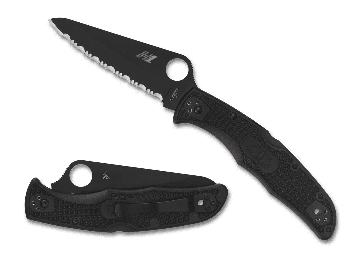 Spyderco Knives Spyderco Pacific Salt 2 Folding Knife Partially Serrated Black SPC91SBBK2