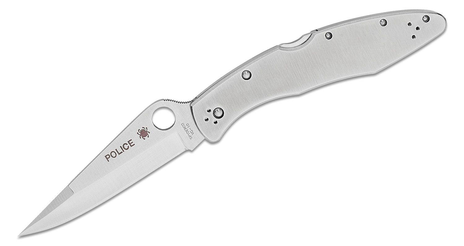 Spyderco Police Folding Knife 4.125" VG10 Satin Plain Blade, Stainless - C07P
