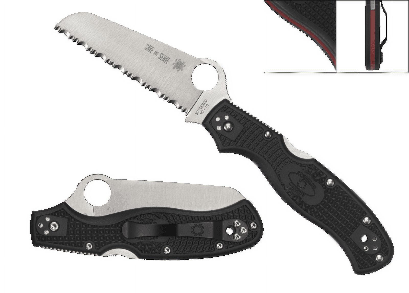 Spyderco Rescue 3 Lightweight Thin Red Line Folding Knife, 3.57in, VG-10 Serrate
