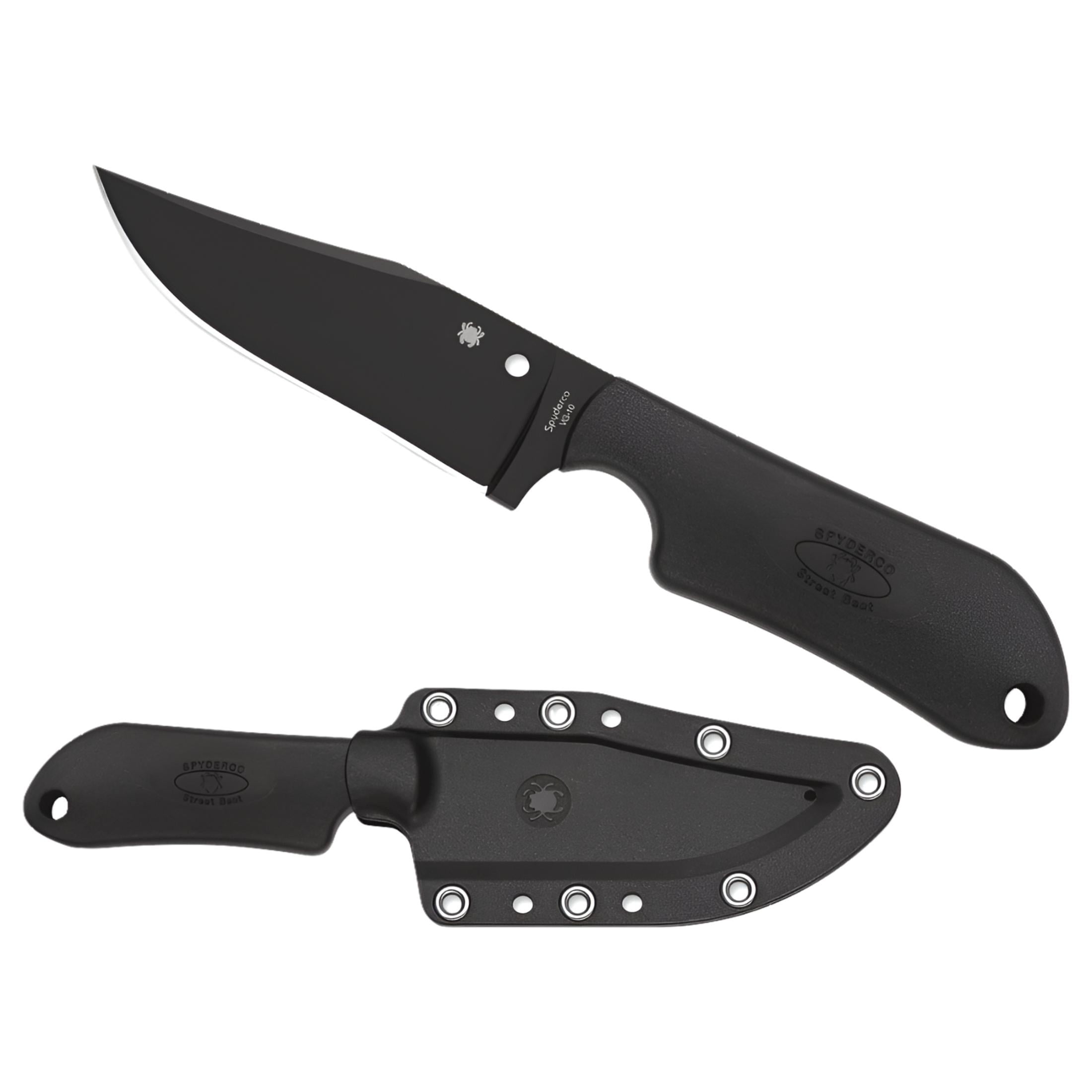 Spyderco Street Beat Lightweight Fixed 3.5" VG10 Black Blade, FRN Handles w/ Sheath - FB15PBBK