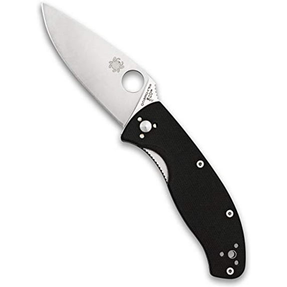 spyderco tenacious plain edge folding knife, black/silver