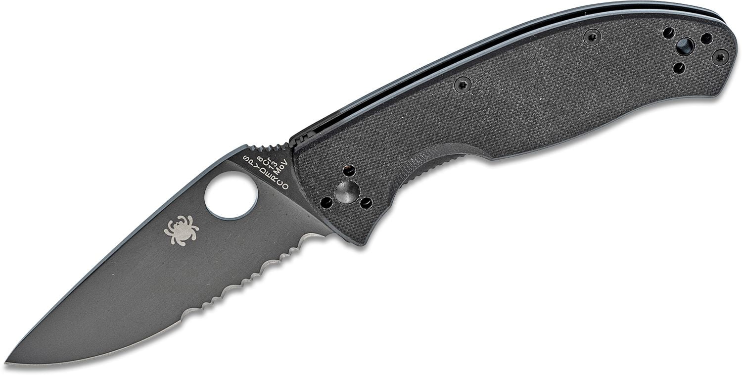 Spyderco Knives Spyderco Tenacious Folding Knife 3.39in Partially Serrated Black Leaf SPC122GBBKPS
