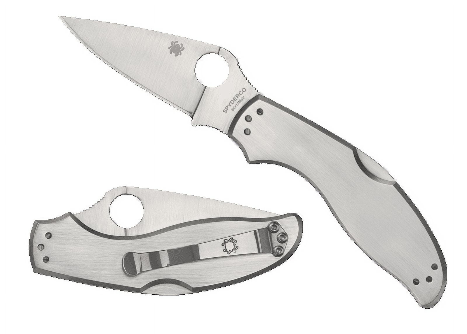 Spyderco UpTern Lock Back Folding Knives, 2.82in, 8Cr13MoV, Plain Blade, Stainle
