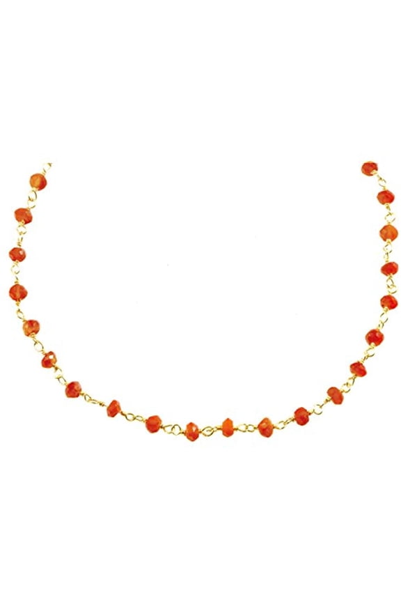 14k Gold Filled Carnelian Necklace Beaded Faceted Orange Simple Dainty Beaded Goldtone Chain, 18"