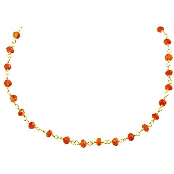 Spyglass Designs 14k Gold Filled Carnelian Necklace Beaded Faceted Orange Simple Dainty Beaded Goldtone Chain, 18"