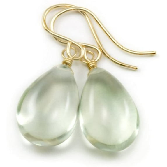 Spyglass Designs 14k Gold Filled Green Simulated Prasiolite Earrings Smooth Pear Shape Simple Everyday Teardrops For Adult Women