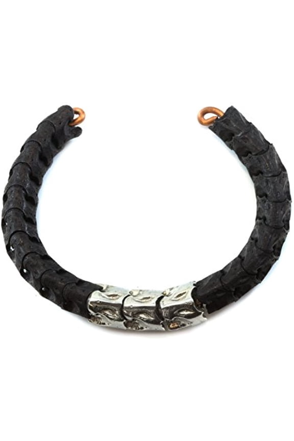 Men's Snake Bracelet Cuff Spine Bone Black Metal Cast Inserts Adjustable, 8" 9"