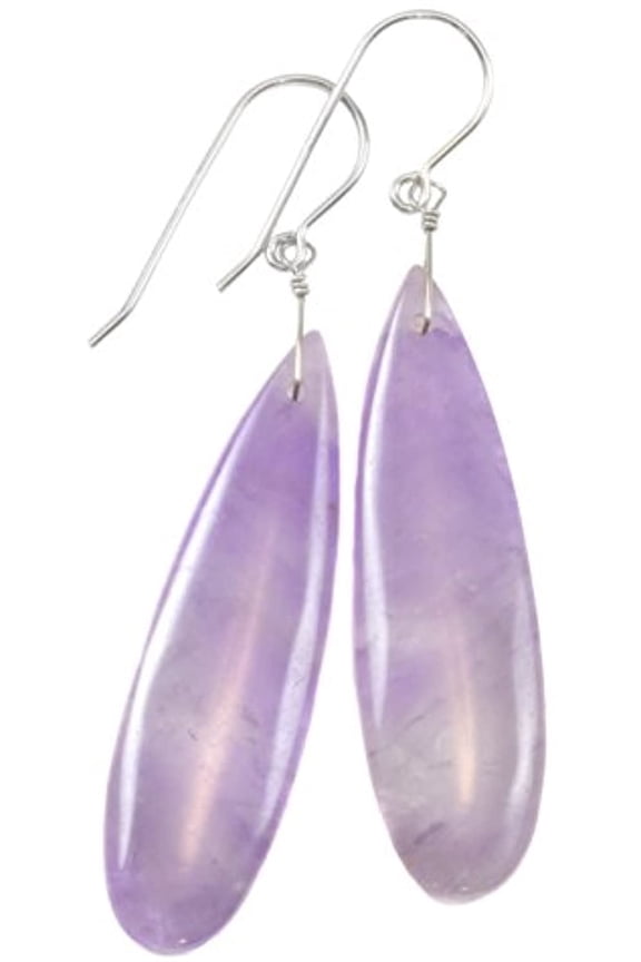 Sterling Silver Amethyst Earrings Light Lavender Purple Smooth Long Large Teardrops Soft Color For Adult Women