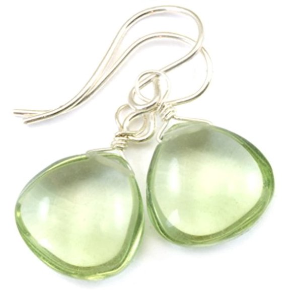 Spyglass Designs Sterling Silver Green Simulated Prasiolite Earrings Smooth Heart Cut Simple Everyday Teardrops for Adult Women