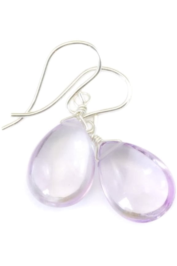 Sterling Silver Pink Amethyst Earrings Smooth Pear Tear Drops Simple Everyday Dangle Drops For Adult Women