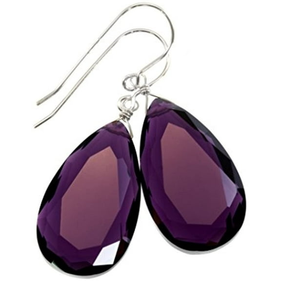 Spyglass Designs Sterling Silver Purple Simulated Amethyst Earrings Faceted Large Pear Teardrops Simple Briolette Dangle Drops For Adult Women