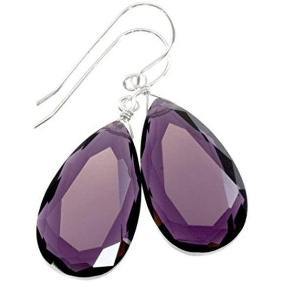 Spyglass Designs Sterling Silver Purple Simulated Light Amethyst Earrings Faceted Large Pear Teardrops Simple Briolette Dangle Drops For Adult Women