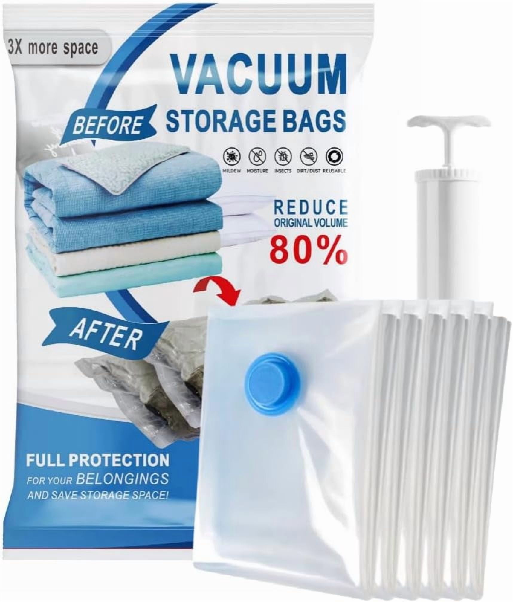 Spylandy Vacuum Storage Bags, 10 Pack with Electric & Manual Pump, Space Saver Compression Bags for Clothes, Blue and White, Nylon, 4 Medium 4 Large 2 Jumbo, (Hand Pump)