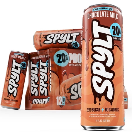SPYLT High Protein Milk, Chocolate, 20g Protein, 60mg Caffeine, Sugar Free, 11 fl oz, 12 Cans - Packaging May Vary