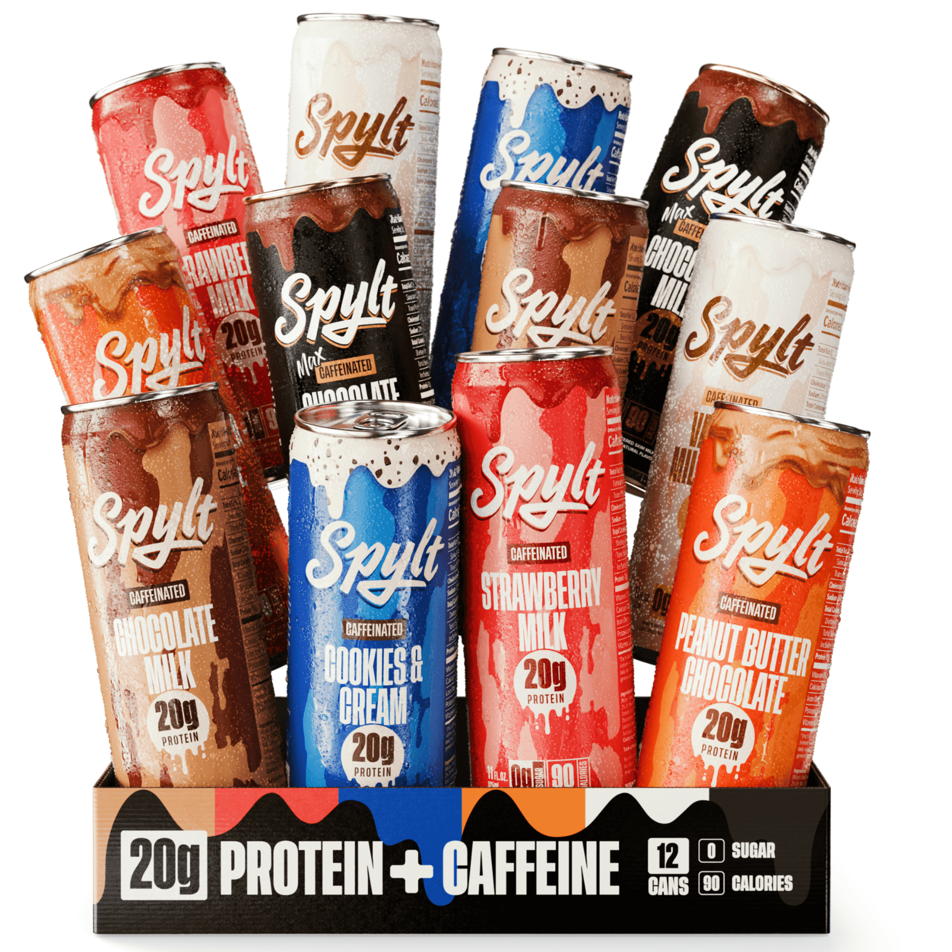 SPYLT High Protein Milk, 60 mg Caffeine, 20g Protein, Sugar and Lactose Free, 6 Flavor Variety Pack, 12 Count, 11 oz