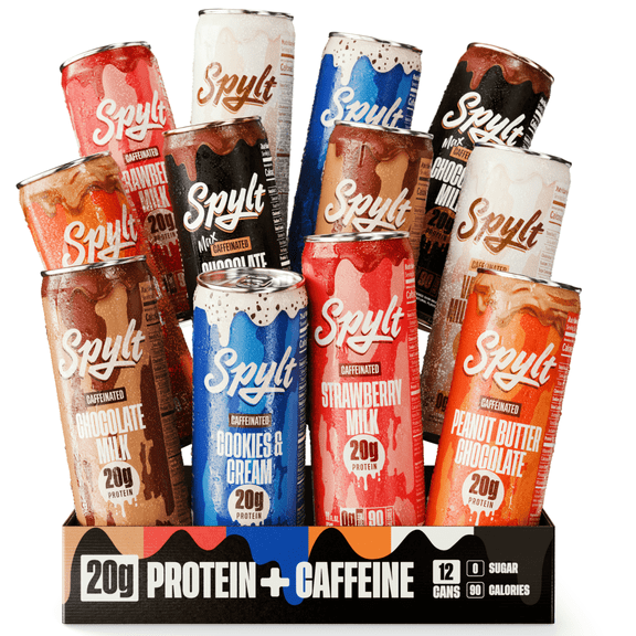 SPYLT High Protein Milk, 60 mg Caffeine, 20g Protein, Sugar and Lactose Free, 6 Flavor Variety Pack, 12 Count, 11 oz