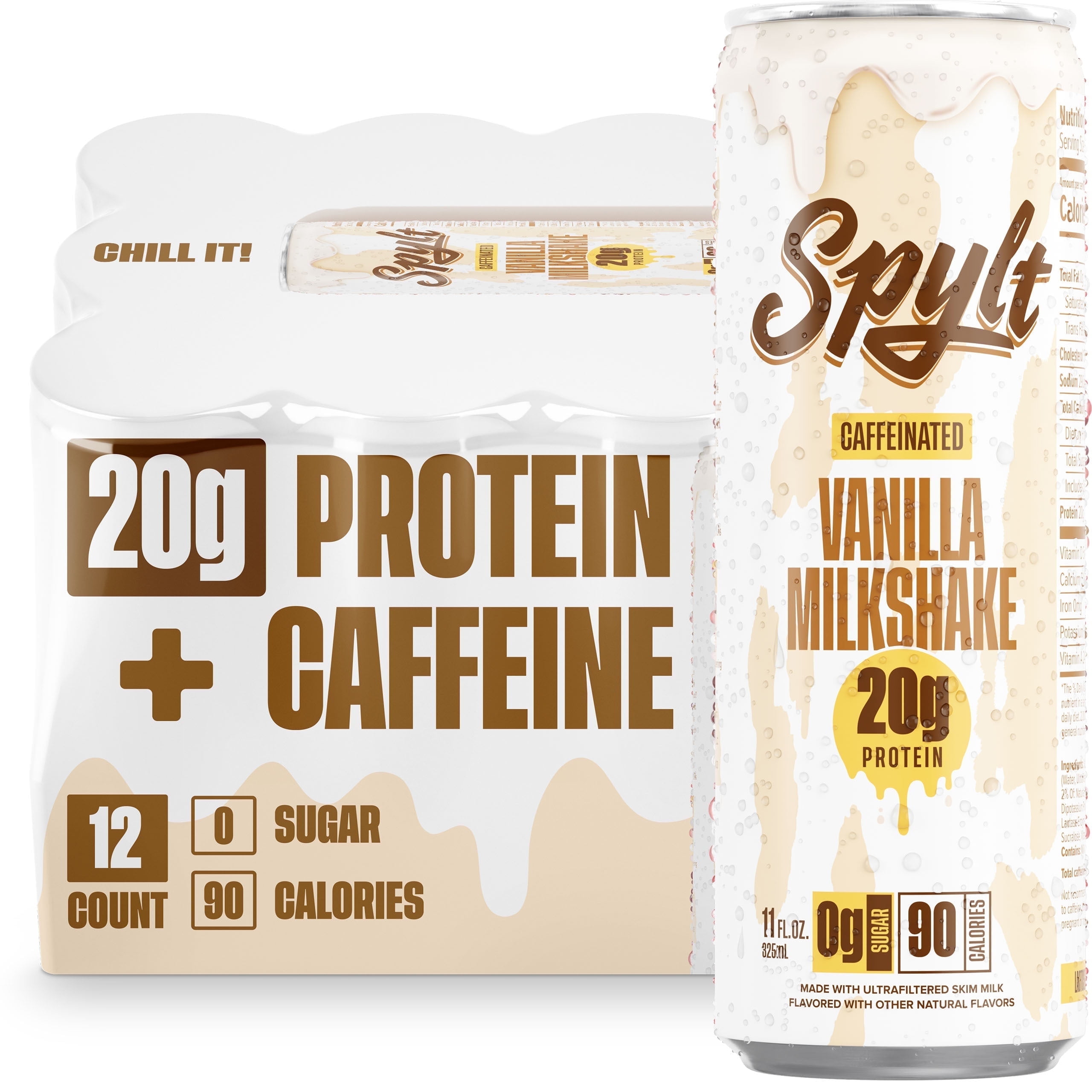 SPYLT High Protein Milk, 60 mg Caffeine, 20g Protein, Sugar and Lactose Free, Vanilla, 11 oz, 12 Count