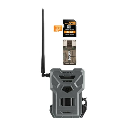 Spypoint FLEX DARK GPS Cellular Trail Camera No WiFi Needed 32GB Memory Card and Card Reader (Gray)