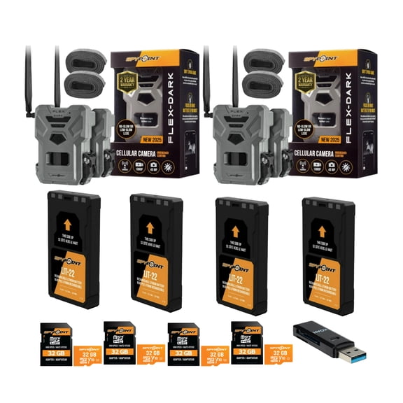 Spypoint FLEX-DARK GPS-Enabled Cellular Trail Camera Bundle with Battery Pack, MicroSD Memory Card and Card Reader (17 Items)