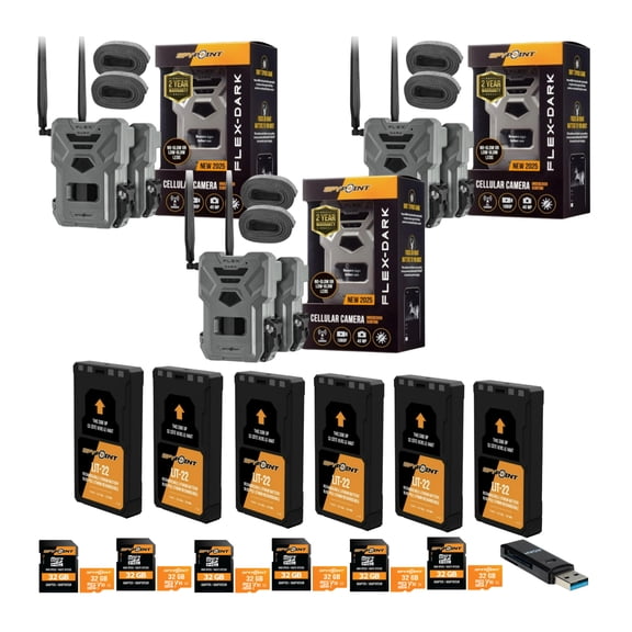 Spypoint FLEX-DARK GPS-Enabled Cellular Trail Camera Bundle with Battery Pack, MicroSD Memory Card and Card Reader (25 Items)