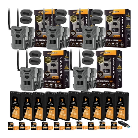 Spypoint FLEX-DARK GPS-Enabled Cellular Trail Camera Bundle with Battery Pack, MicroSD Memory Card and Card Reader (41 Items)