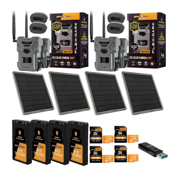 Spypoint FLEX-DARK GPS-Enabled Cellular Trail Camera with Battery Solar Panel and Accessories Bundle (21 Items)