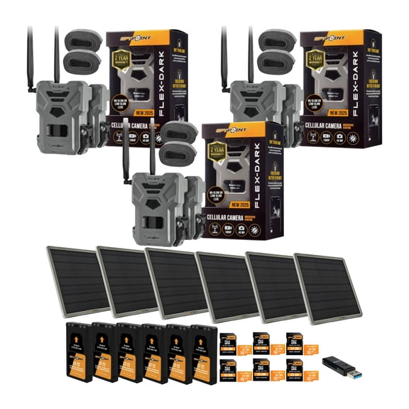 Spypoint FLEX-DARK GPS-Enabled Cellular Trail Camera with Battery Solar Panel and Accessories Bundle (31 Items)