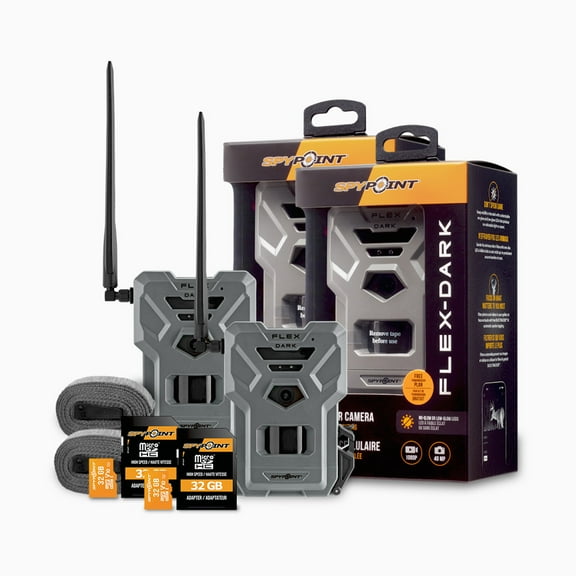 Spypoint FLEX-DARK GPS-Enabled Cellular Trail Camera with Dual-SIM 40MP Photos (Gray) and 32GB MicroSD Card Bundle (4 Items)