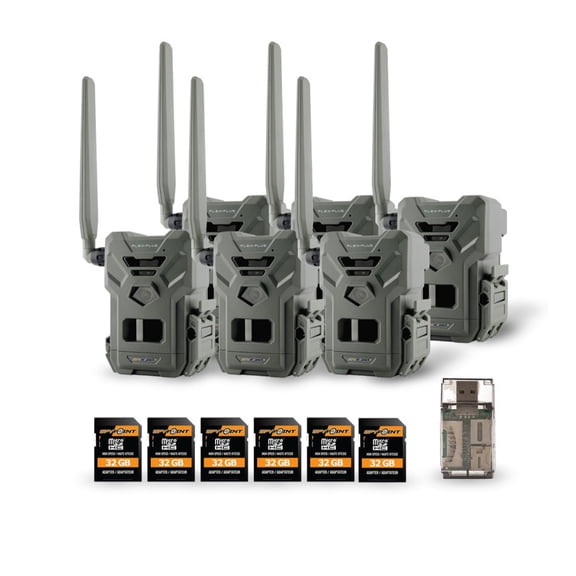 Spypoint FLEX-PLUS Cellular Trail Camera Bundle with Memory Card (6-Pack) and Reader (13 Items)