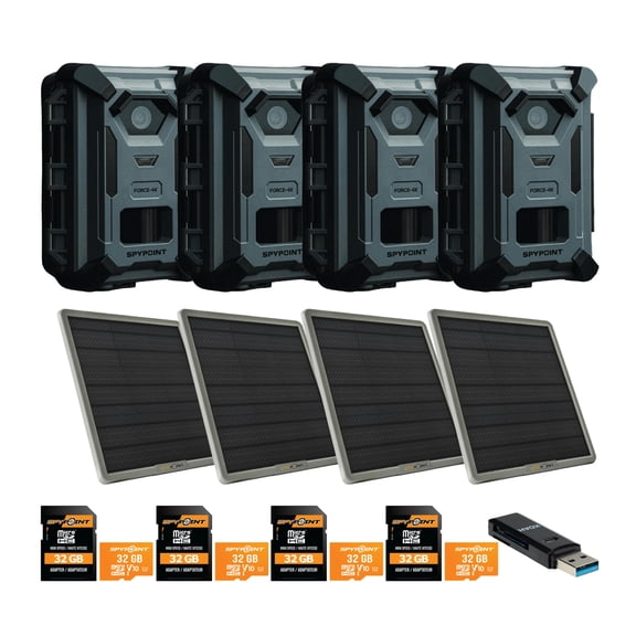 Spypoint FORCE-4K Trail Camera Bundle with 10W Solar Panel, 32GB MicroSD and Card Reader (13 Items)