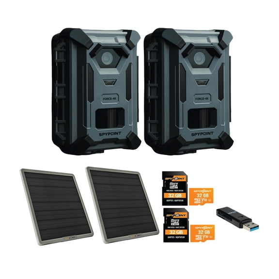 Spypoint FORCE-4K Trail Camera Bundle with 10W Solar Panel, 32GB MicroSD and Card Reader (7 Items)