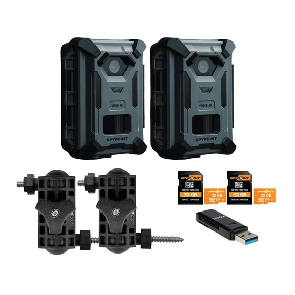 Spypoint FORCE-4K Trail Camera Bundle with MicroSD 32GB, Mounting Arm and Card Reader (7 Items)
