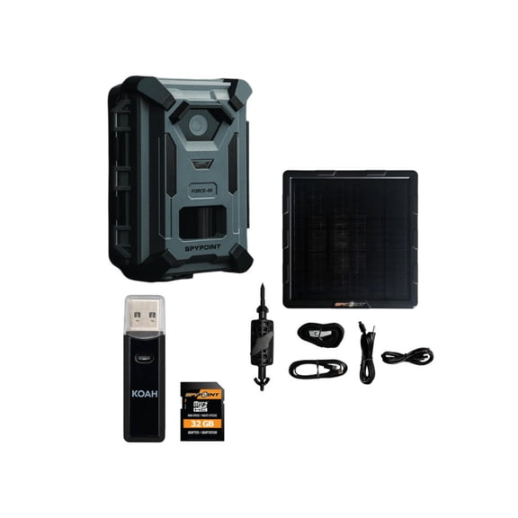 Spypoint FORCE-4K Trail Camera with 40MP, 4K Resolution and Rugged Exterior with Accessories Bundle (4 Items)
