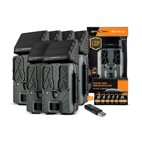 Spypoint FORCE-PRO-S 2.0 Trail Camera with Built-In Solar Panel (6-Pack) Bundle with 32GB Memory Card (6-Pack) and Card Reader