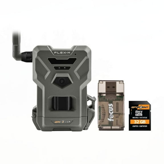 Spypoint Flex-M No Wi-Fi Needed, Night Vision, Motion Activated, Dual-Sim LTE, Water-Resistant Game Camera, 28MP Photos Cellular Trail Camera Bundle with 32GB Memory Card and Card Reader (3 Items)