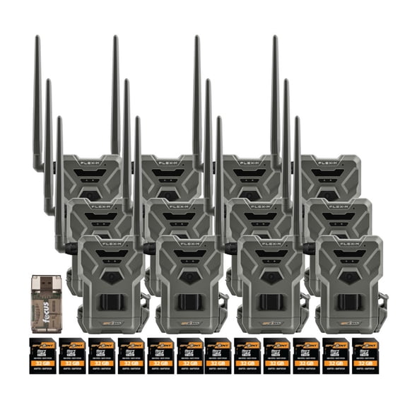 Spypoint Flex M Twin Pack 28MP Cellular Trail Cameras (6-Pack) Bundle with 32GB High-Speed Memory Card (12-Pack) and High-Speed Card Reader (19 Items)