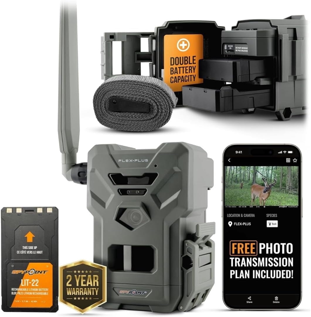Spypoint Flex-Plus Cellular Trail Camera – 36MP Photos and 1080p Videos with Sound, Dual-SIM LTE, GPS, Extended Battery
