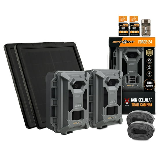 Spypoint Force-24MP Non-Cellular 2k Video Trail Camera (Twin Pack) Bundle with 32GB Memory Card and Card Reader (7 Items)