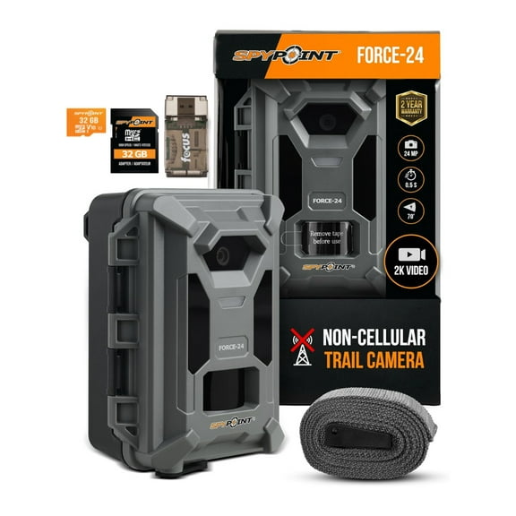Spypoint Force-24MP Non-Cellular Trail Camera 2k Video - 70ft Detection Range with 32GB Memory Card and Card Reader (3 Items)