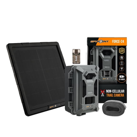 Spypoint Force-24MP Non-Cellular Trail Camera, 70ft Detection Range Bundle with Solar Panel and Card Reader (3 Items)