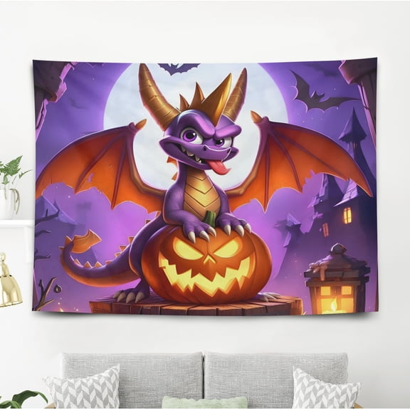 Spyro The Dragon Pattern Wall Hanging 50*60 Inches High-Quality Peach Skin Velvet Material Classic And Charming