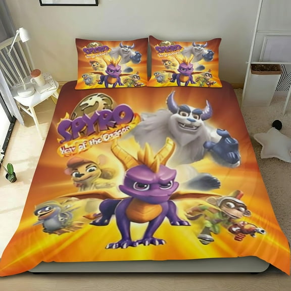 Spyro The Dragon Themed Bed Sheet Set Three Piece Set 53x79 Inches Comfortable And Skin Friendly Unique Design Creating A Star Studded Night