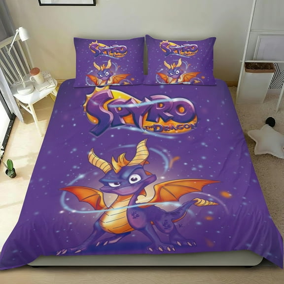 Spyro the dragon Themed Bed Sheet Set Three Piece Set 53x79 In ches Comfortable And Skin Friendly Unique Design Creating A Star Gifts For Family Friends fans
